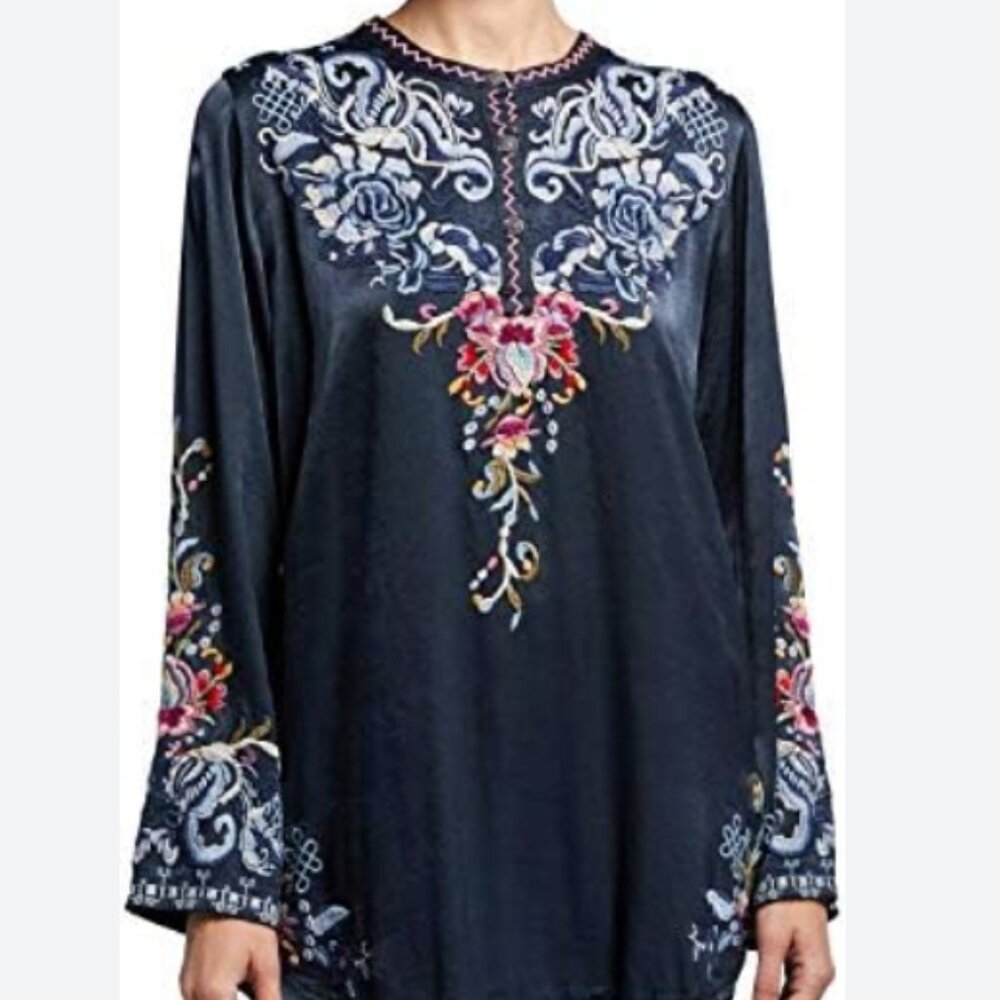 Johnny Was Biya Esta Satin Blouse L NWT